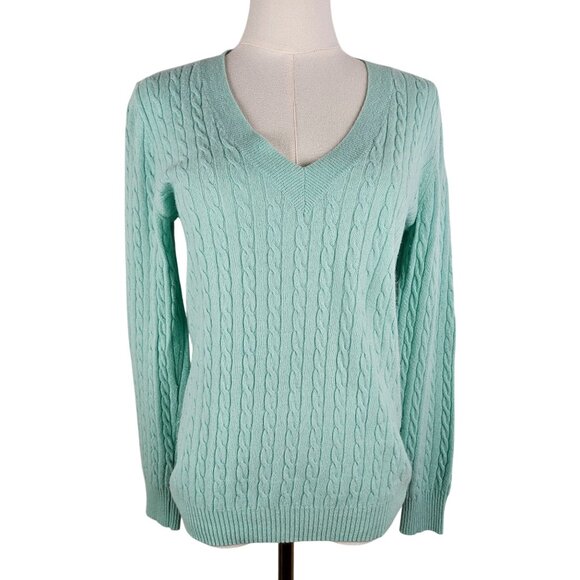 J. Crew V-Neck Sweater Sz Medium Mint Cable Knit Wool Cashmere Blend - Picture 1 of 10
